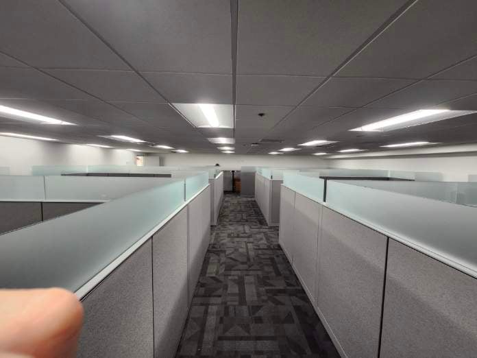 Ceiling lighting above rows of cubicles at Marvin Engineering