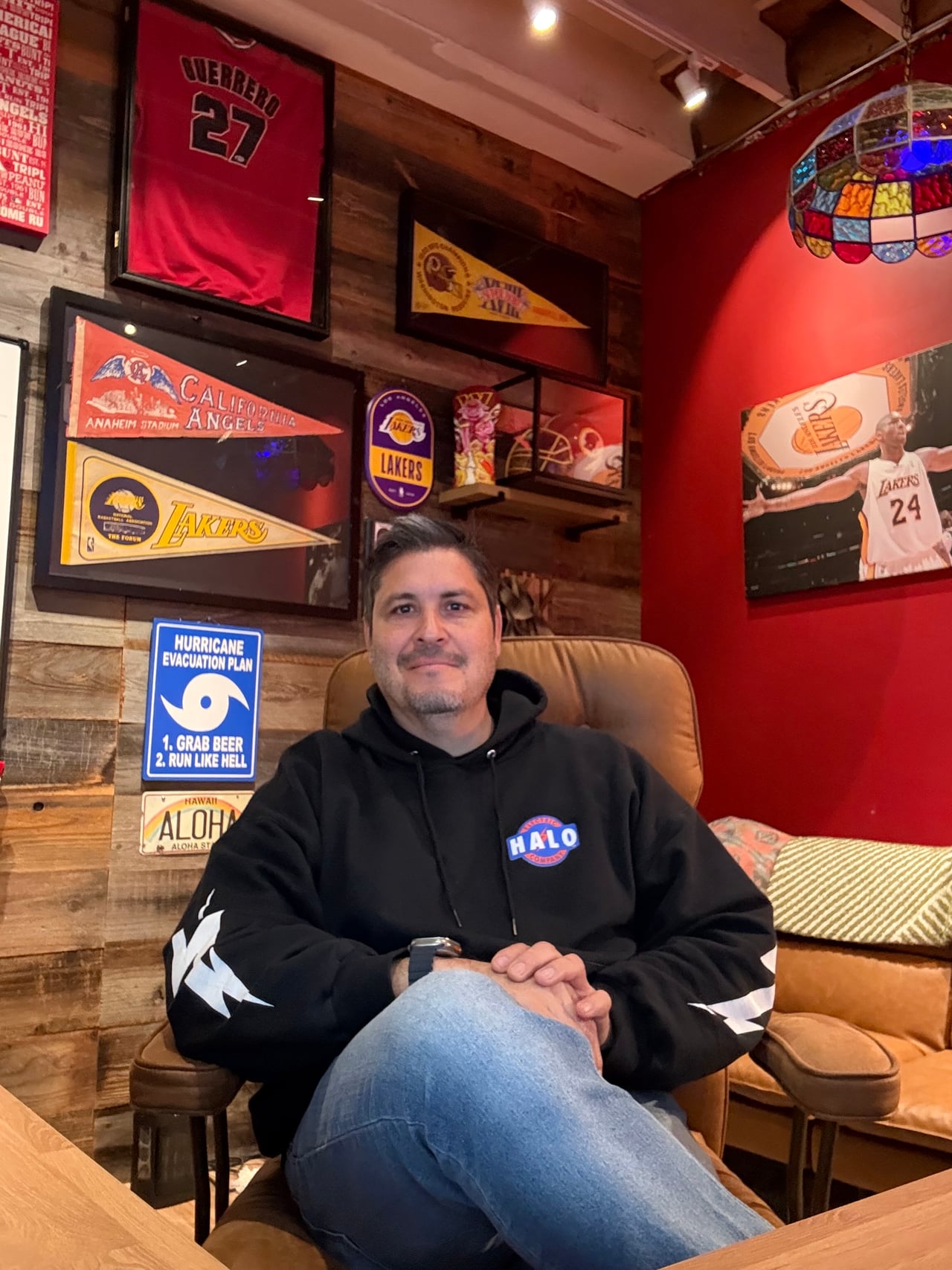 Elliott Dilbeck wearing a Halo Electric sweatshirt