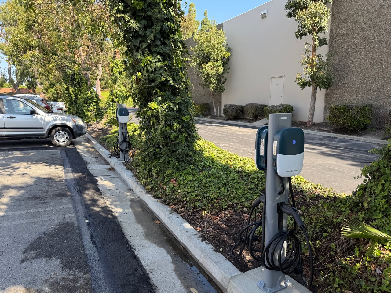 EV charging stations installed along the parking lot at Sleek Shop in Tustin
